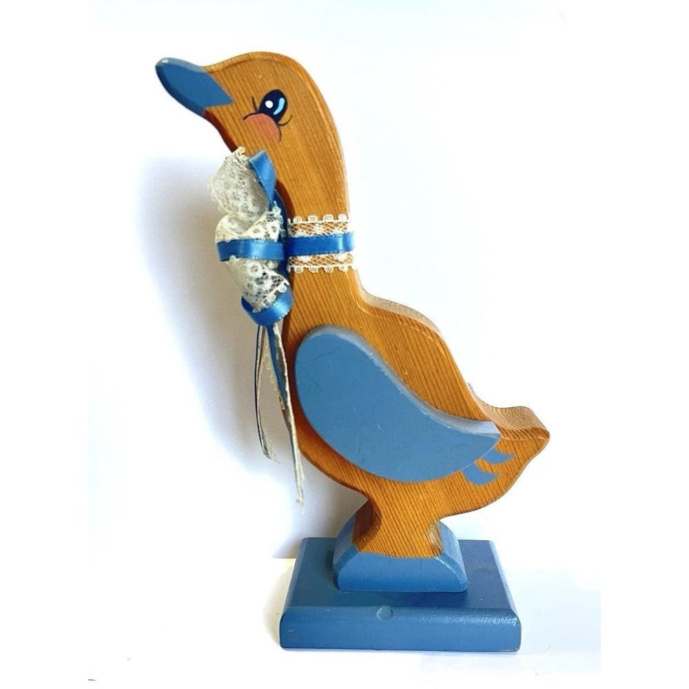 Vintage Folk Art Mother Goose Wooden Shelf Sitter Handmade Hand Painted 1980s